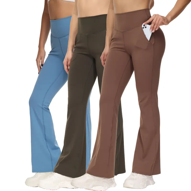 3-Pack Women's High-Waisted  Flare Leggings Wide Leg Yoga Pants Work Dress Cute Casual Gym Athletic Workout Sweatpants with Pockets
