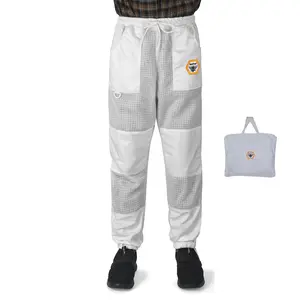 Beekeeping Pants Ventilated 3-Layer Mesh-Protective Bee Pants with YKK Leg Zippers & Multiple Pockets (BP-351-White-2XL)