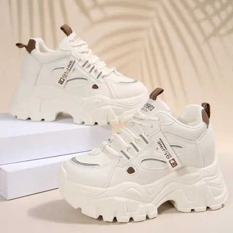 Women's Thick Sole Sports Sneakers, Chunky Comfortable and Stylish Athletic Footwear, Perfect for Casual Wear and Daily Use, Height-Increasing Flatform Sneakers, Everyday Casual Sneakers