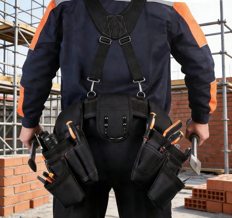 Tool Belt with Suspenders Heavy Duty Comb Apron Construction Suspension Rig Tool Bag for Builders Electrician and Framers Portable Utility Storage Bag Adjustable Multi Purpose Repair Tool Pouch Bag