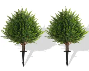 2 Pack25.6 Inch Artificial Cedar Bush Balls Realistic Fake Plants For Indoor And Outdoor Entrance Plants Can Be Planted In Ground Decor Garden Decor Front Porch Decor Decoration Fruit Decorative Ornaments