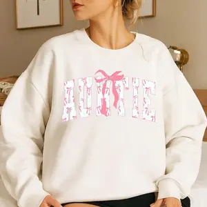 Pink Auntie Bow Sweatshirt, Women's Crewneck, Cute Women's Sweater - Shades for Everyone - Universal Appeal Garments - Functional Fashion