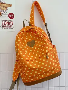 New Polka Dot Heart Large Capacity Casual Backpack, Sweet Canvas Bag, Fashionable School Style, Lightweight Adjustable Straps