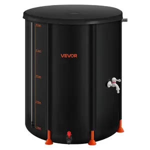 VEVOR Collapsible Rain Barrel, 53 Gallon Portable Rain Water Collection Barrel, 1000D PVC Rainwater Collection System, Garden Water Catcher Tank Storage Container with Spigot & Overflow Kit, Black