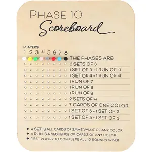Phase 10 Score Sheets,Phase 10 Scoreboard - Phasea 10 Board Wooden Made with 8 Colored Pegs,Night Table Score for Families, Adults