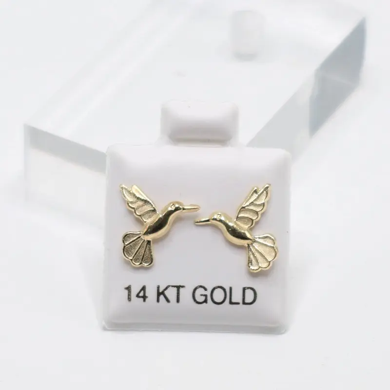 14 KT Gold Hummingbird Stud Earrings for Women - Elegant Bird Design