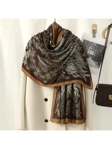 2026 New Versatile Soft Touch Leaf Crinkle Long Scarf for Women, Spring Summer Sun Protection Shawl Wrap for Air-Conditioned Rooms