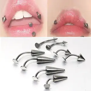 SaYao 2 Pieces 16G 1.2mm Curved Lip Ring Ball Spike Labret Rings Rook Ring Flat Rings Tragus Helix Body Piercing Jewelry