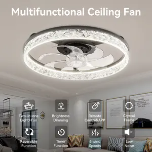 GALENTAL Cristais Multifunctional Ceiling Fan with Light, Remote Control/APP, 6 Wind Speeds, Timing Function, Reversible DC Motor, Adjustable Brightness & 3 Color Temperatures, Low Noise for Living Room, Bedroom, Study