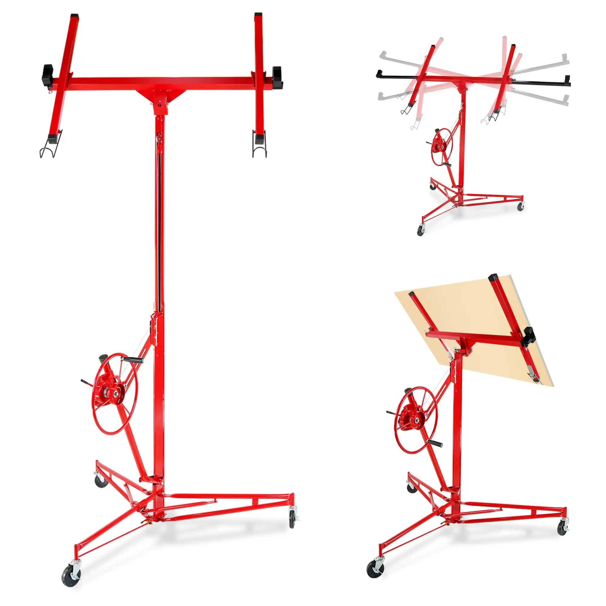 Drywall Lift, 150lb Drywall Lift Jack with Wheels - 16FT Adjustable Steel Sheetrock Hoist for Ceiling & Wall Installation - Heavy Duty Panel Lifter for Pros & Homeowners
