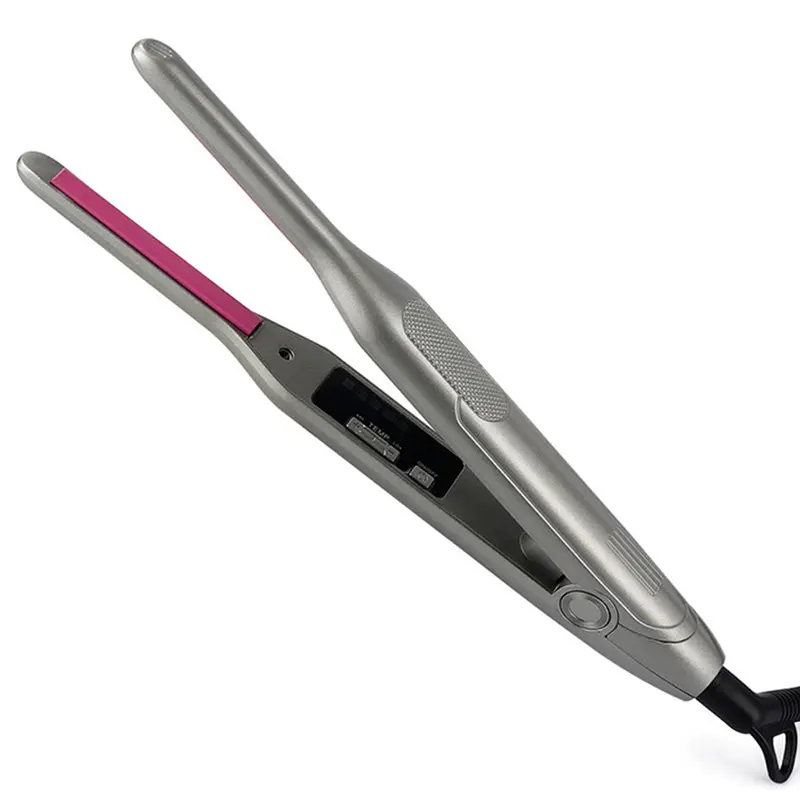 Pencil Flat Iron, 3/10 Inch Porcelain Hair Straightener for Pixie Cuts and Edges, 2-in-1 Styling Tool for Curling and Detailing Short Hair, Grey