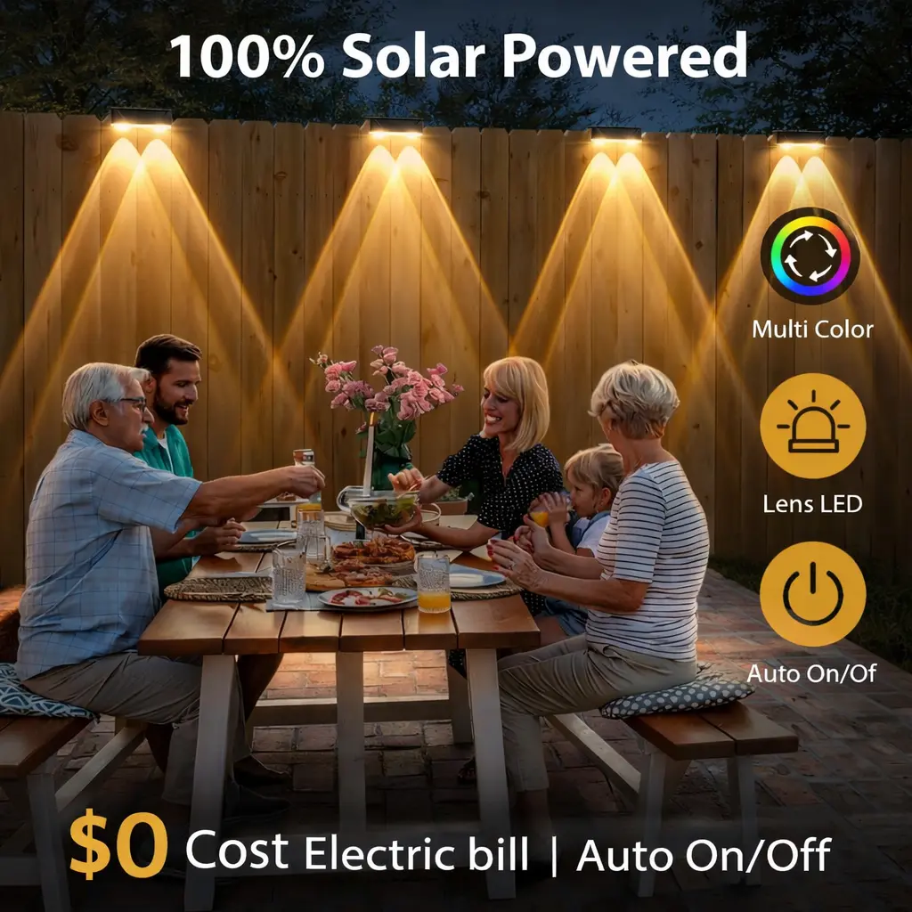 Solar LED Deck Light 3 Color Modes Auto On Off Outdoor Step Fence Light 8-12H Working Time Patio Garden Wall Lamp