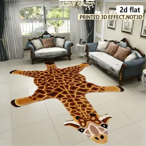 2D flat, irregular carpet with giraffe figure, soft living room carpet, bedroom decoration beige carpet home thick washable lounge mat