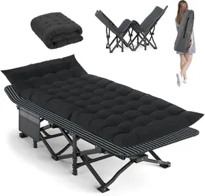 Adjustable Heavy-Duty Camping Cot, Heavy Duty Camping Cot with Mattress & Carry Bag | 28” Wide Folding Portable Sleeping Bed for Adults Outdoor Camping Travel Hiking Guest Bed Durable Comfort Support (Black)