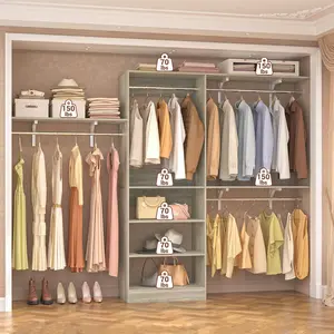 Homieasy 96'' Closet System, 8FT Walk-In Closet Organizer with 5 Shelves, Heavy Duty Bedroom Wardrobe with 3 Shelving Towers, Wall Mounted Clothes Rack