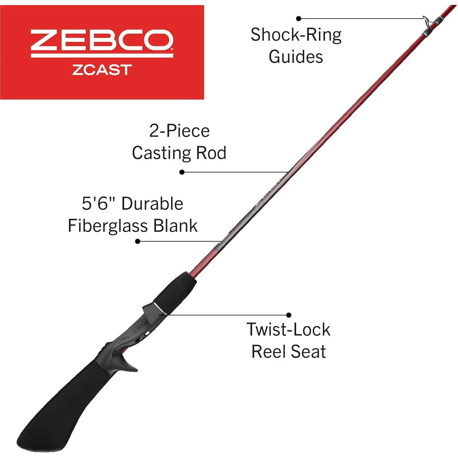 Z-Cast Casting Fishing Rod, 5-Foot 6-Inch 2-Piece Durable Z-Glass Fishing  Pole, Comfortable EVA Pistol-Grip Rod Handle, Shock-Ring Guides, Medium-Light  Power, Red - TikTok Shop