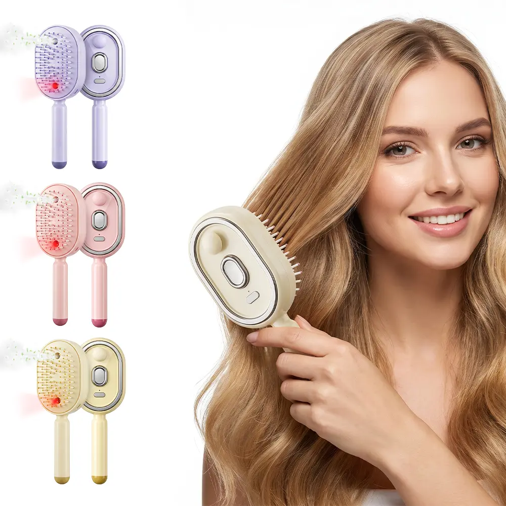 Electric Spray Air Cushion Comb, Retractable Hair Grooming Brush with Mist Spray, Red Light, Type-C Charging and Soft Comb Teeth for Daily Hair Styling Care