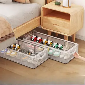 Transparent Thick Steel Frame Foldable Storage Box, 2 Pack Bed Under Shoe Organizer, No Installation Required, Home Use Shoe Box
