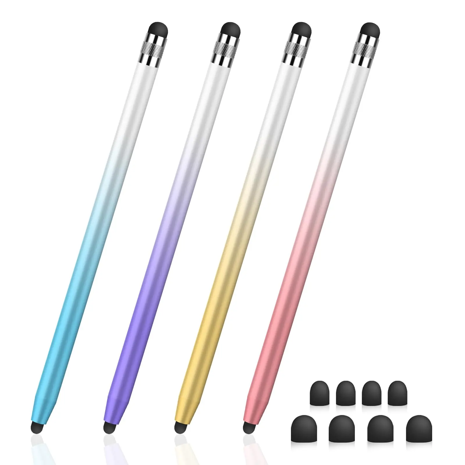 MEKO 2-in-1 Stylus Pen With 8 Rubber Tips for Touch Screens - Compatible With Android, iPad Pro, iPhone, Samsung Galaxy and All Universal Touch Devices