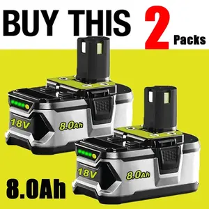 100% NEW High Performance 2PACK For RYOBI 18V 8.0Ah P108 High Capacity Battery 18Volt Lithium-Ion One Plus Long Endurance high quality with LED indicator