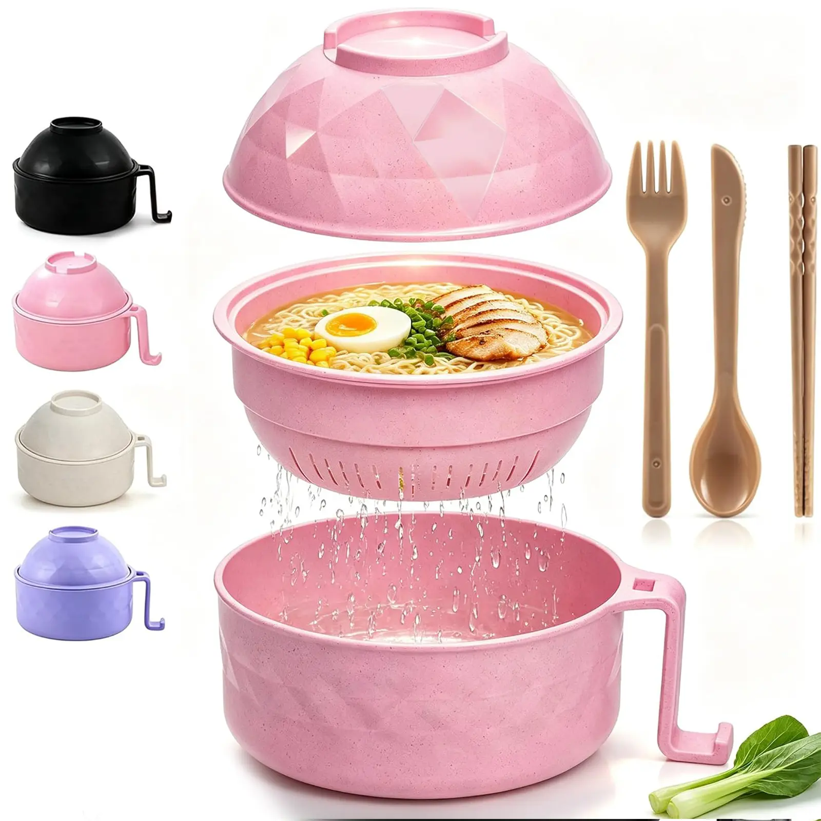 6-Pack Microwave-Safe Ramen Bowl Tableware Set with Handles, Complete Cutlery (Spoon, Fork, Chopsticks) – Easy-Use Food Containers for Noodles, Soups, Ideal for Dorms, Homes, Christmas Gifts