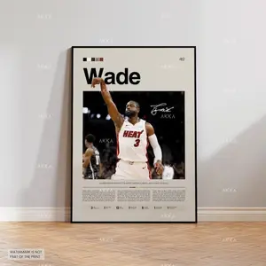 Dwyane Wade Poster, Miami Heat Wall Art, Framed NBA Print Decor, NBA Poster, Basketball Poster, NBA Basketball