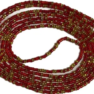 Waistbeads- Princess Collection (Mulan). 50/60 inches Precious Red and Gold glass beads