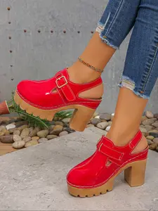 Summer New Women's Open Toe Sandals with Metal Buckle Thick Sole Waterproof Platform High Heel Mules, Versatile Commuter Shoes