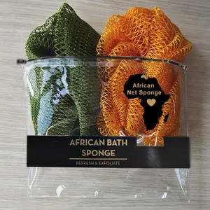 2 PCS African Exfoliating Shower Sponge Net with Drawstring – Reusable Softening Net for Deep Cleansing, Exfoliating Back Scrubber for Men & Women, Gentle for Smooth Skin, Dead Skin Remover with Deep Exfoliation, Perfect Gift, African Net Sponges
