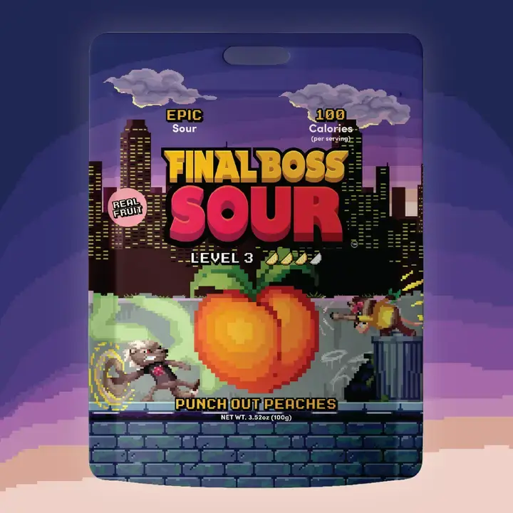 Final Boss Sour Punch-Out Peaches Level 3 - Juicy Dried Peaches with Tangy Sour Powder - Real Fruit, No Artificial Flavors, High in Antioxidants, Resealable Pouch