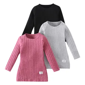 3-piece girl autumn round neck fashion elegant dress 3-12 years old children rib solid color sweater dress solid color round neck autumn and winter suit