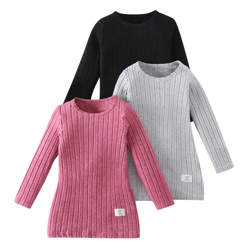 3-piece girl autumn round neck fashion elegant dress 3-12 years old children rib solid color sweater dress solid color round neck autumn and winter suit