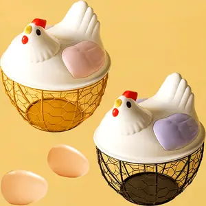Cute Hen Shape Metal Egg Basket, Wrought Iron Kitchen Storage Organizer, Multi-Functional Household Basket for Eggs, Coffee Pods, Fruit & Kitchen Essentials, Decorative Countertop Storage for Home Kitchen