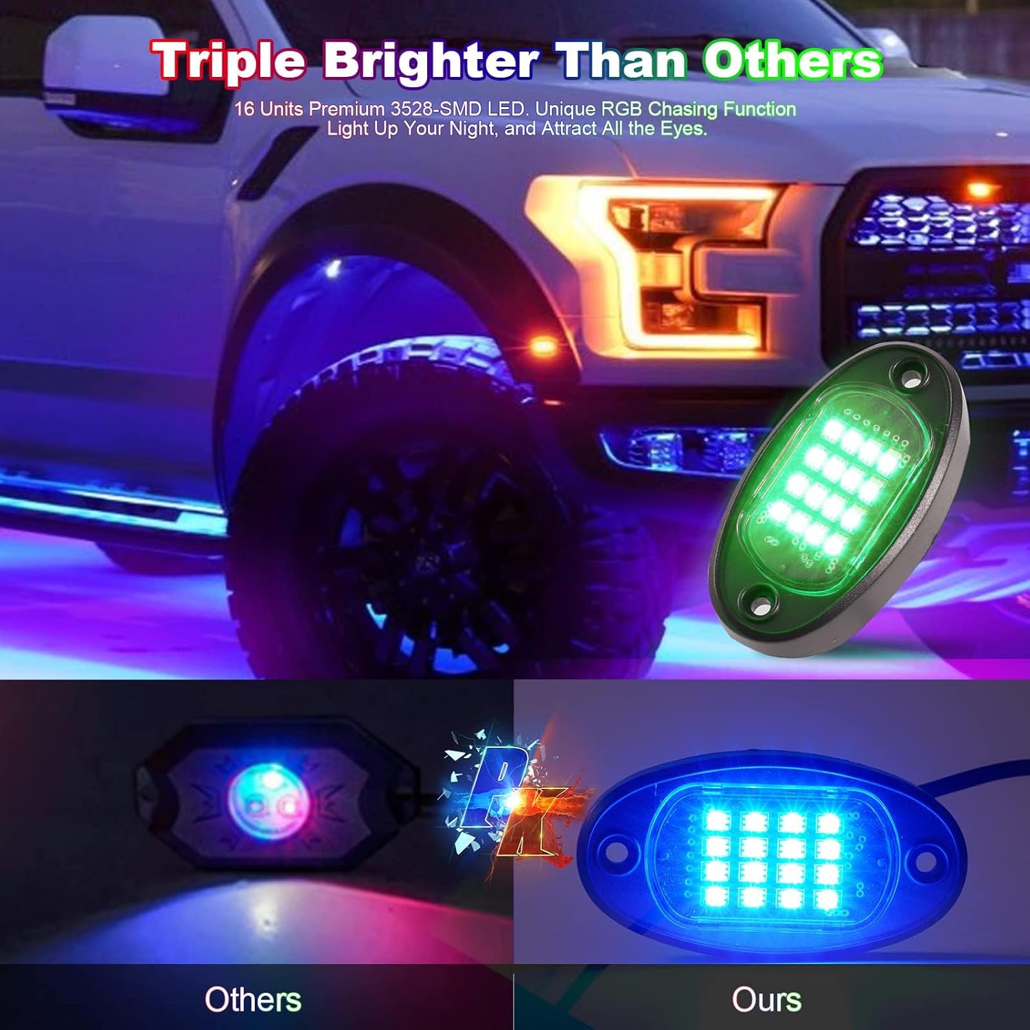 4Pods High-Quality RGB Car Rock Lights Underglow with Bluetooth-Compatible App Control, Multi-Color Neon Music Mode, IP68 Waterproof, Fit for Truck, ATV, UTV, RZR and SUV, Men's Car Lighting Gift LED Lights, Led Car Ambient Light