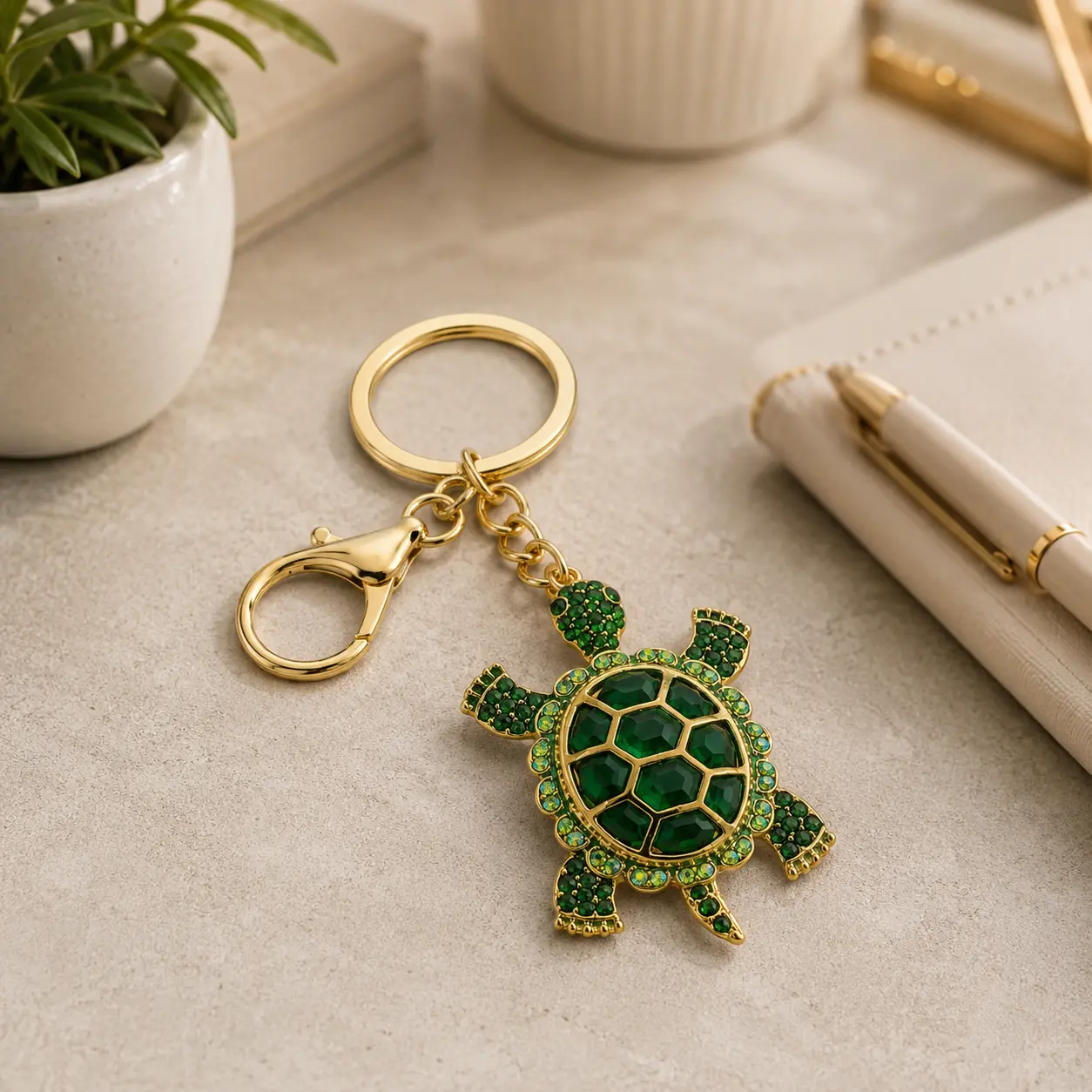 Clip-On Crystal Turtle Shape Metal Keychain, Fashion Accessory for Daily Use & Gifting