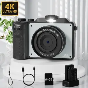 4K Digital Camera for Photography 64MP Autofocus Vlogging WiFi Camera for YouTube Video Compact Travel Vintage Point Shoot Cameras with 18X Zoom, 64GB Card, Selfie Lens, 2 Batteries+Charger(black)