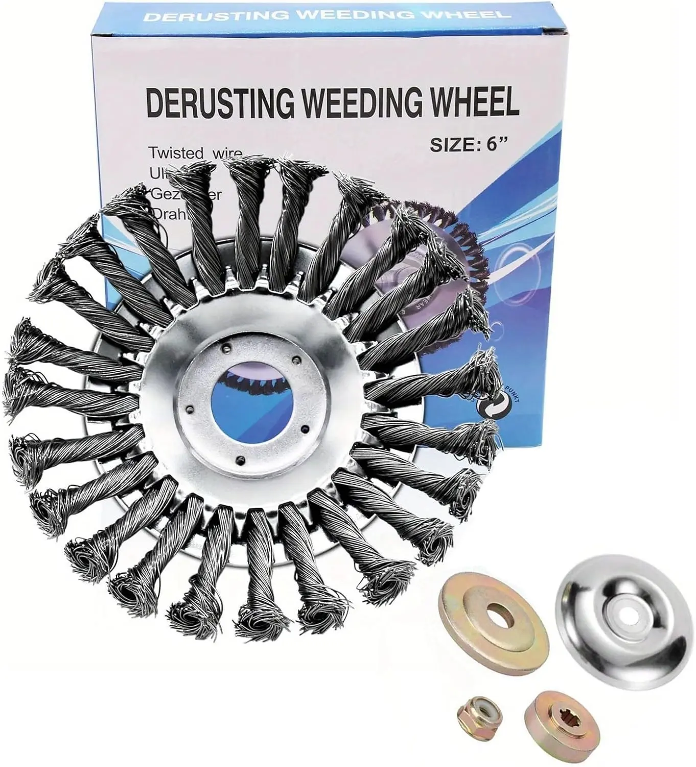 6 Inch Steel Wire Rotary Weed Brush Cutter Trimmer Head, Universal Weeding Accessory, Brush Knife Trimming Blade and Universal Adapter kit, for Removing Moss, Weeds and preventing Rust