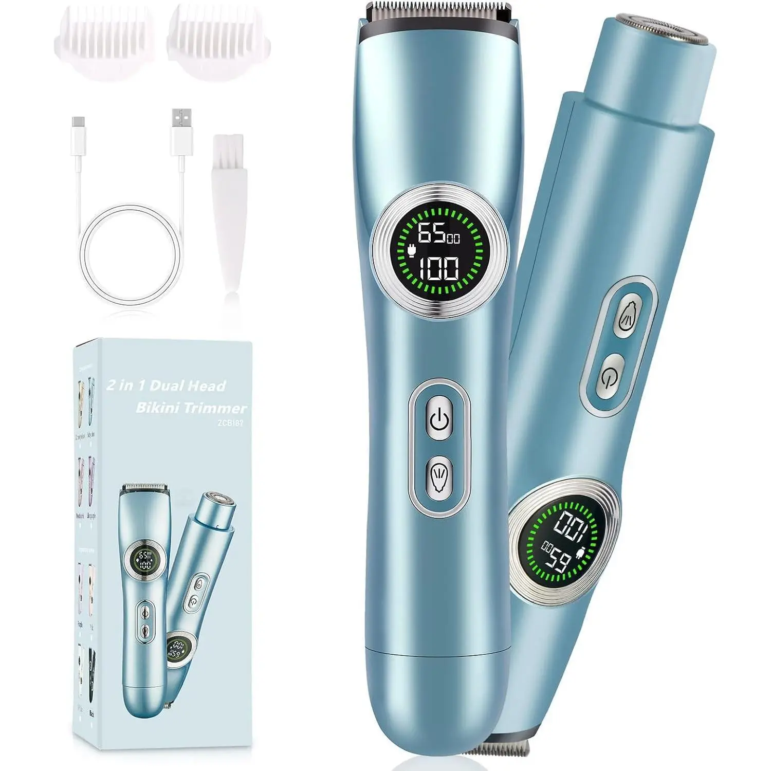 Bikini Trimmer for Women, 2-in-1 Portable Dual-Head Electric Razor, Rechargeable Foil Shaver for Painless Precision Body Hair Trimming on Face & Underarms