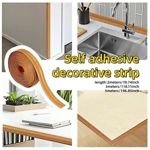 2 meters/3 meters/5 meters Self-Adhesive Flexible Wall Corner Decorative Strip，PVC Edges Protector, Wood Grain Texture, Three-in-One Design，Suitable for Home Decoration