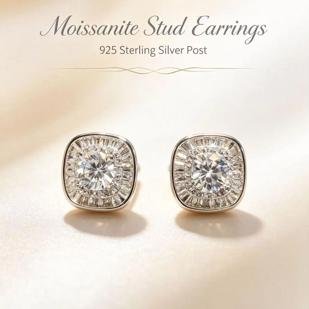 T105 5.0mm Moissanite Stud Earrings, 925 Sterling Silver Post, Sparkling Daily & Bridal Jewelry
