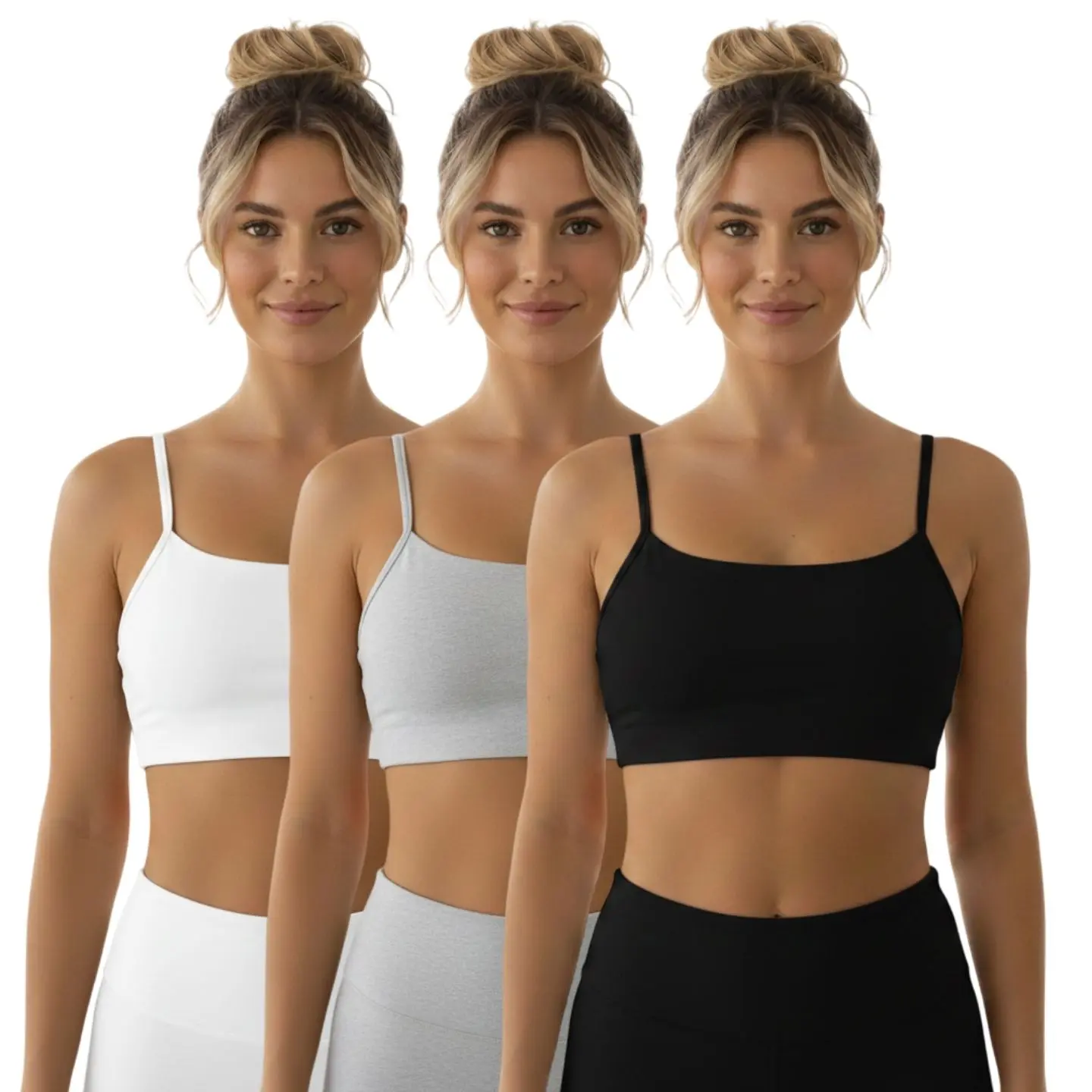 3 Pack Women's Cotton Yoga Bra with Removable Pads Adjustable Straps Breathable Mesh S - XL Regular Plus Free Size High Stretch Cotton Blend Padded Sport Bra Athletic Gym Workout for Women Classic Basic Multi-Color Activewear Womenswear