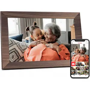 Digital Picture Frame,  10.1 Inch 1280 * 800IPS Touch Screen Digital Photo Frame, 32GB Memory, Auto-Rotate, Share Videos Pictures, Birthday Gift for Friend, Family, Wood Color Plastic Frame