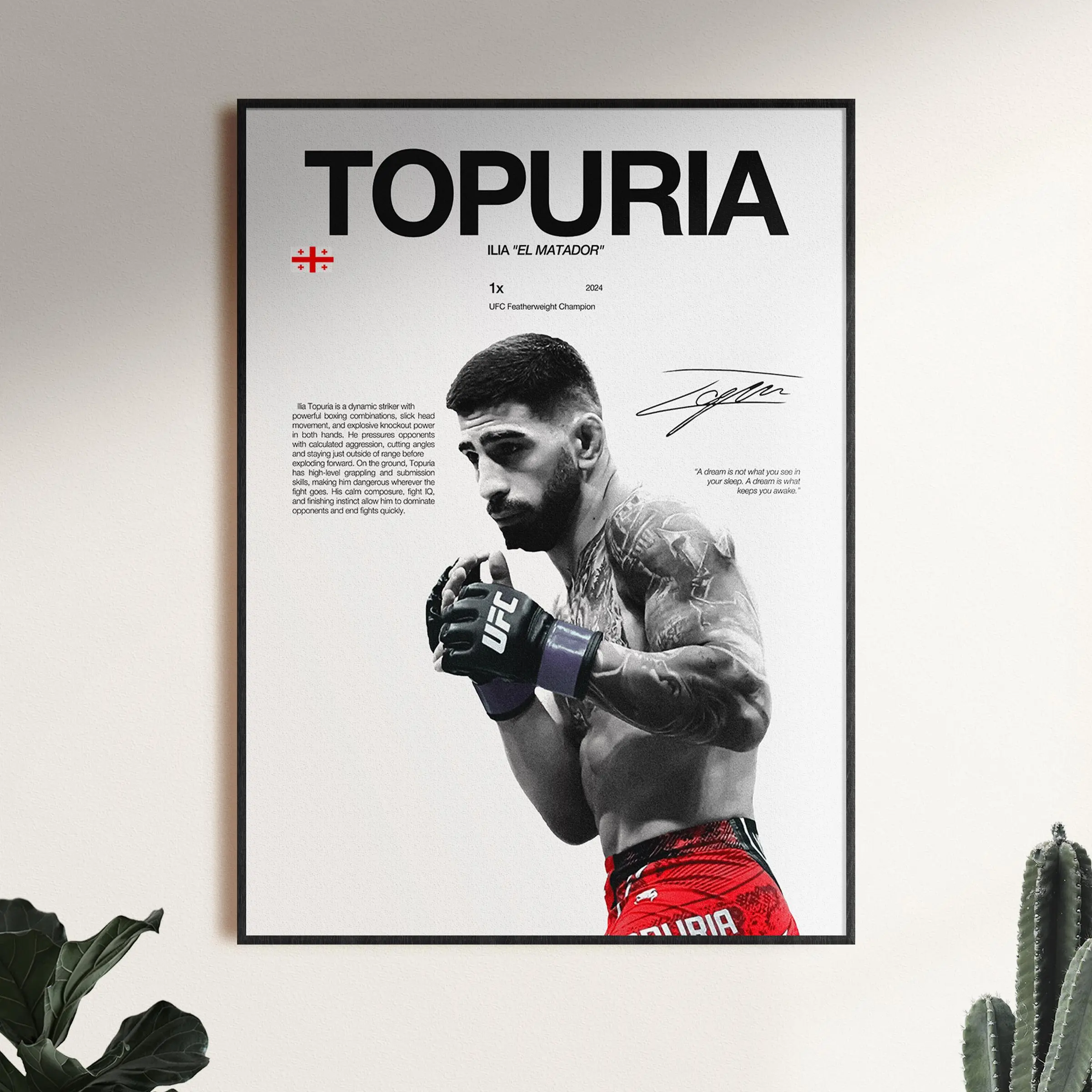 Ilia Topuria Poster, UFC Wall Print, MMA Wall Print, Fighter Poster, Gym Poster, UFC Fan Room Decor, Gift for Him, ufc Champion - Unframed
