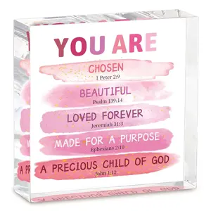 Christian Theme Women's Gift, Acrylic Inspirational Decorative Board with Bible Verses, 4x4 Inch Desk Accessory, Room Decoration for Girls