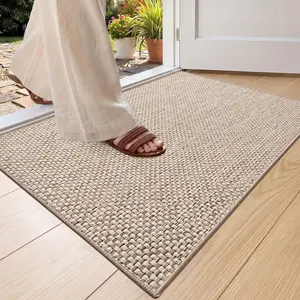 Color&Geometry Ultra-Thin Indoor Door Mat, Low-Profile Non-Slip outdoor  Rug waterproof with Modern   Geometric Texture, Washable Doormat for Indoor   Entrance Front Door, Heather Khaki(Rolled-up NO   Creases)