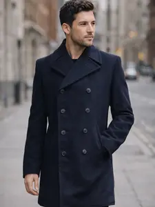 German Naval Peacoat Heavy Wool Double-Breasted Vintage Coat for Men Classic Navy Blue Style