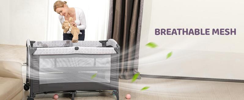 Dripex Baby Bassinet Bedside Sleeper, Adjustable Height, Includes Mattress Sheet, Portable Playpen Travel Bed with Storage Foldable Crib for Newborns Infants Folding Cot