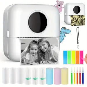 [Mini Thermal Printer] HuiJuKeJi Mini Thermal Printer - Inkless Sticker Printer With 10 Rolls Thermal Paper, Color Pen For IOS&Android Wireless Pocket Printer Smart Portable Receipt Printer For Photo Journal Notes