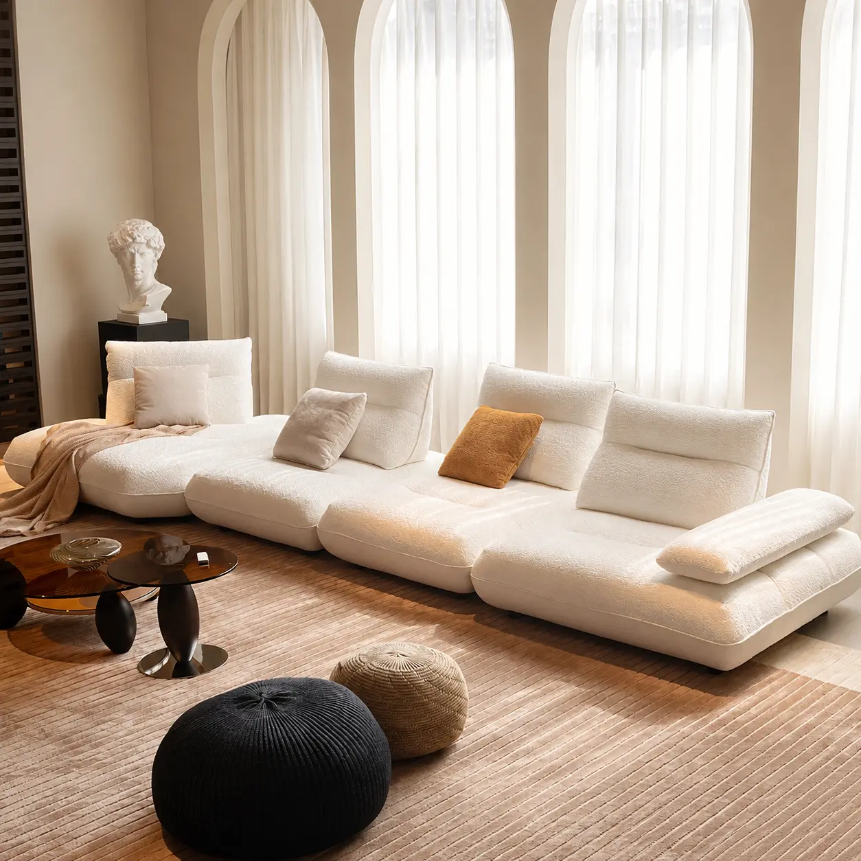 Cream Bouclé Modular Sectional Cloud Sofa, Oversized Deep Seat Free Combination L-Shaped Corner Sofa for Large Living Room