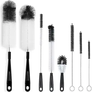 8-Pack Bottle Cleaning Brush Set - Long Handle Black Bottle Cleaner for Washing Narrow Wine/Beer Bottles/Thermos/Flask Tumbler/Sport Well/Kettle/Lid Brush, Straw Brush